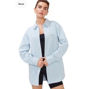 KUT SO Cozy Fleece Boyfriend Fit Shirt Jacket Light Blue Size XL